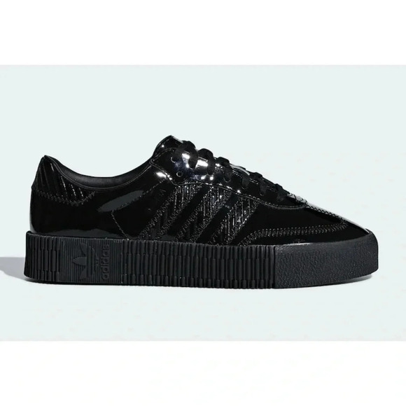 New Adidas Samba Rose Platform Sneakers Patent Black Womens 7.5 / Mens 6.5 - Picture 1 of 17